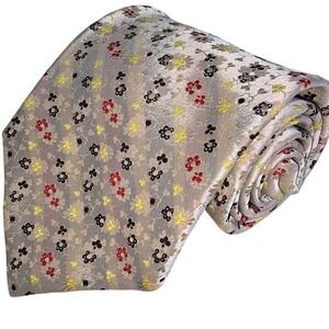 VINTAGE Via Veneto Cream‎ with black/red/yellow flowers Polyester Men's Tie